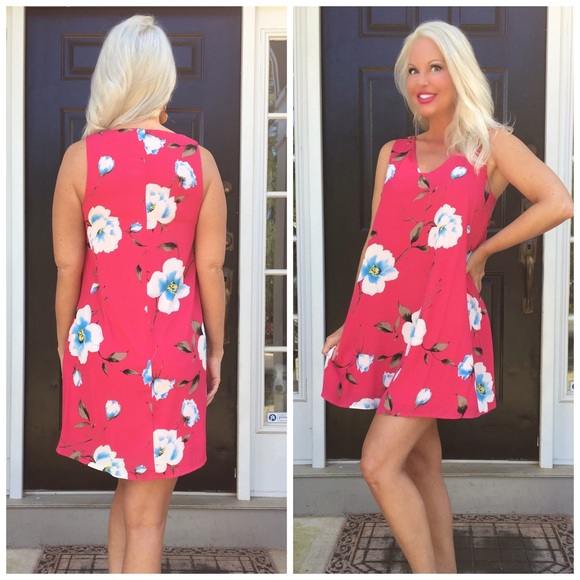 πLAST 1! π Fuchsia Floral swing dress! - Picture 2 of 2